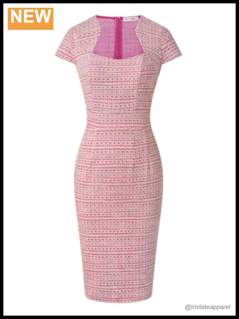 Tweed Pencil Dress Cap Sleeve Bodycon Midi Business Casual